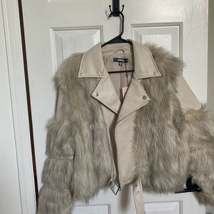 Missguided Fur/Leather Moto Jacket